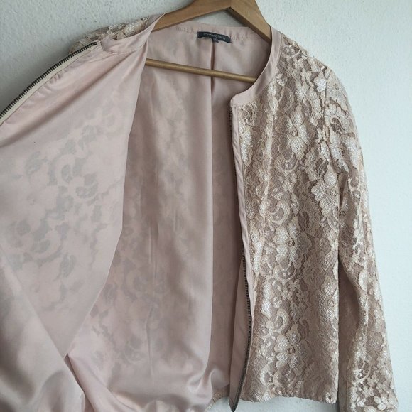 Michael Stars Lace Overlay Full Zip Top Pink Large - Picture 4 of 10
